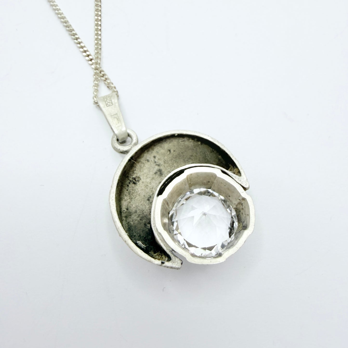 Karl Laine for FinnFeelings, Finland. Vintage Sterling Silver Rock Crystal Pendant Necklace.