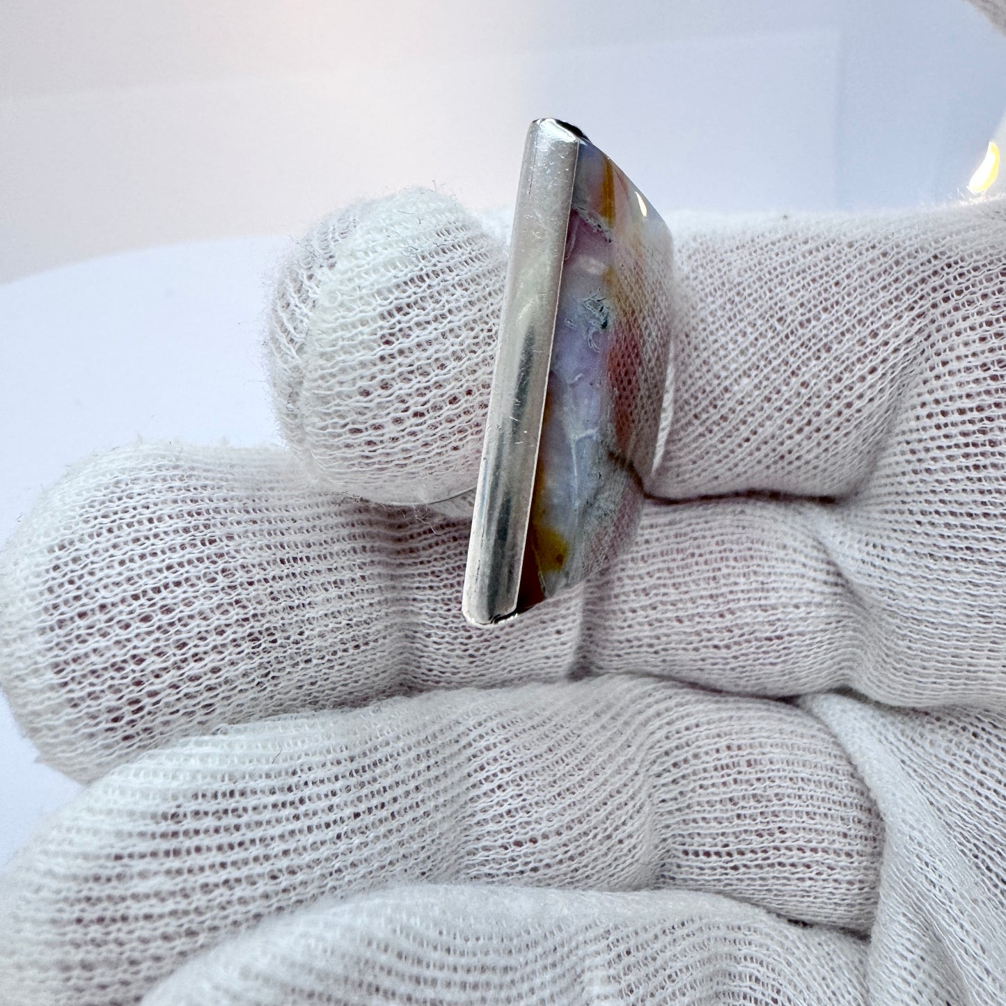 Bent Knudsen, Denmark 1960s. Bold Vintage Sterling Silver Moss Agate Ring.