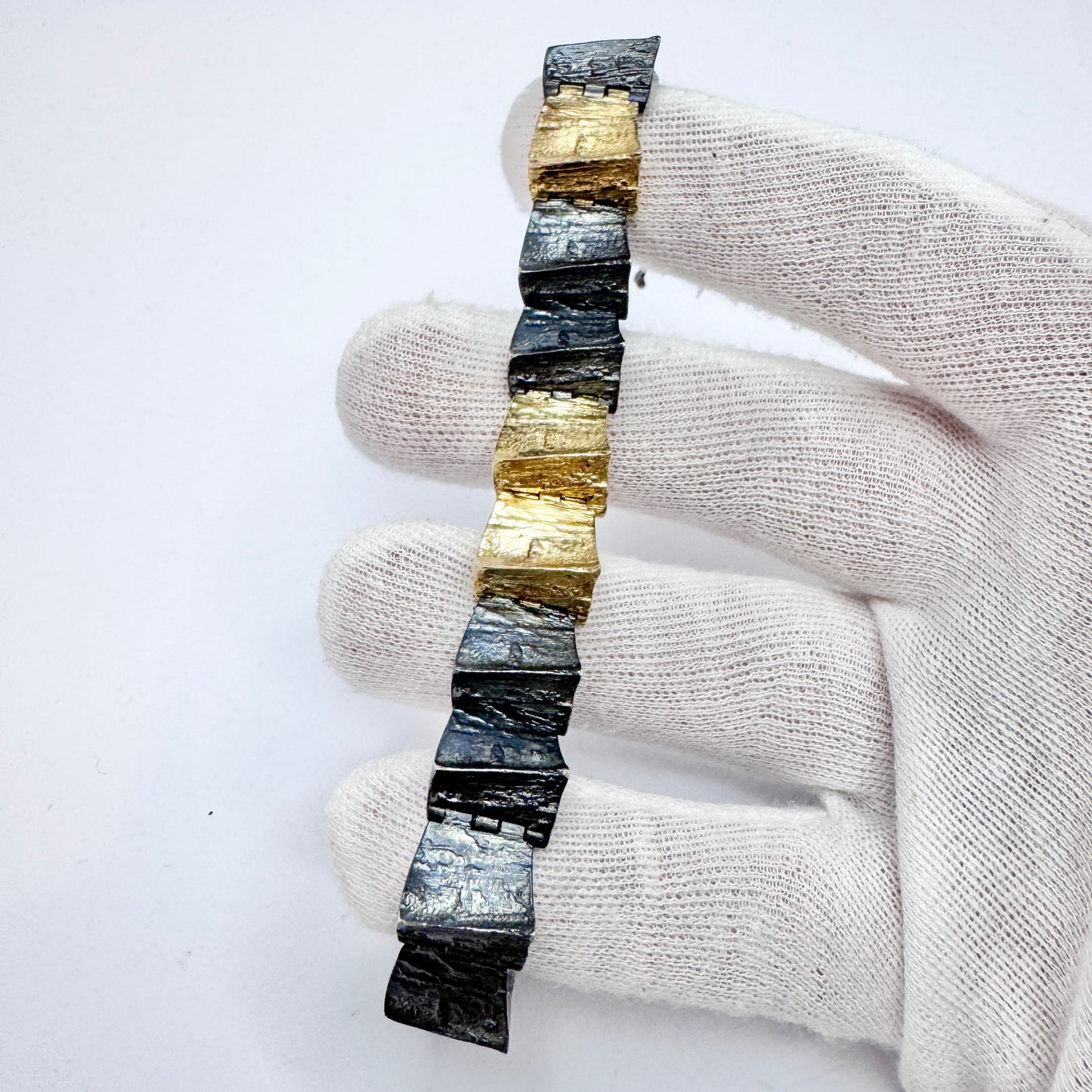 Toftegaard, Denmark. Bold Vintage 14k Gold Sterling Silver Bracelet.