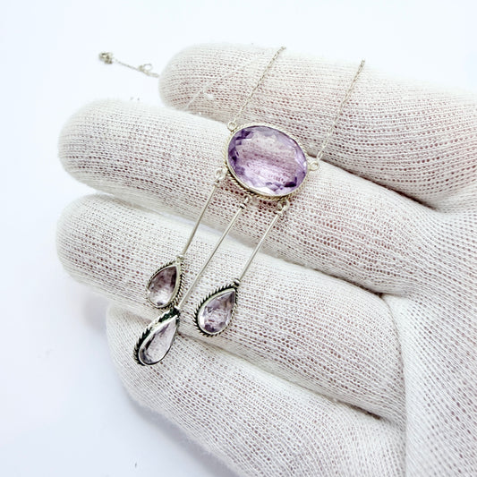 Antique Solid Silver Amethyst Négligée Necklace.