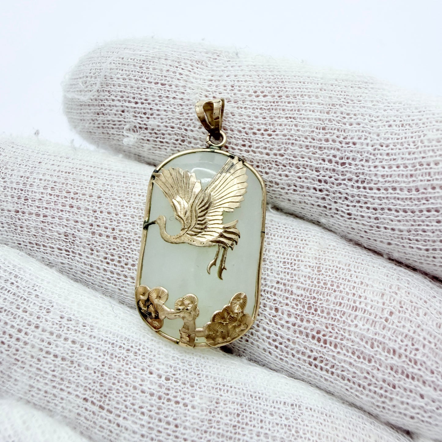 Vintage 10k Gold Jade Pendant.