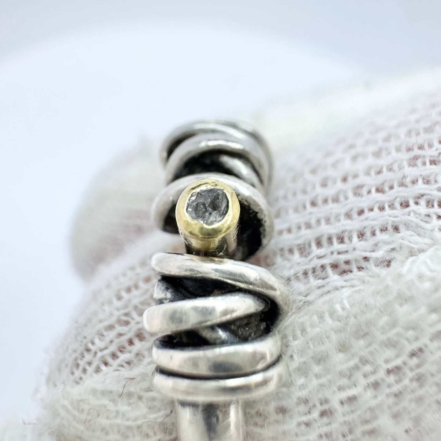 Rauff. Denmark. Vintage Sterling Silver 14k Gold Diamond Ring.