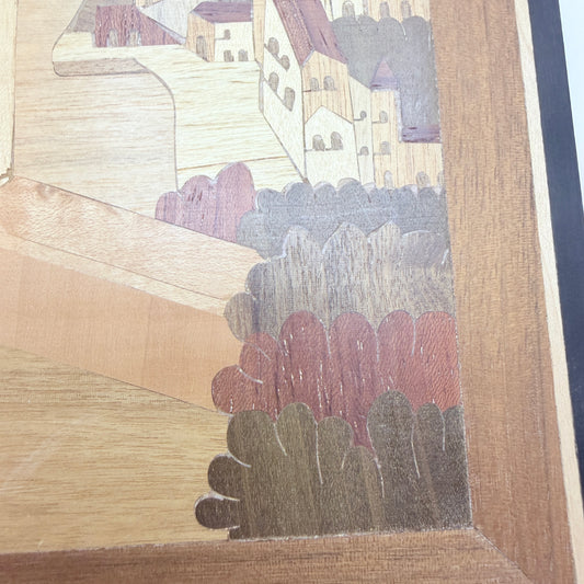 Vintage Mid-century Intarsia Wood Inlay Wall Art. Italian Motif.