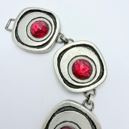A.R Ottosson, Sweden 1970s. Vintage Pewter Red Crystal Bracelet.