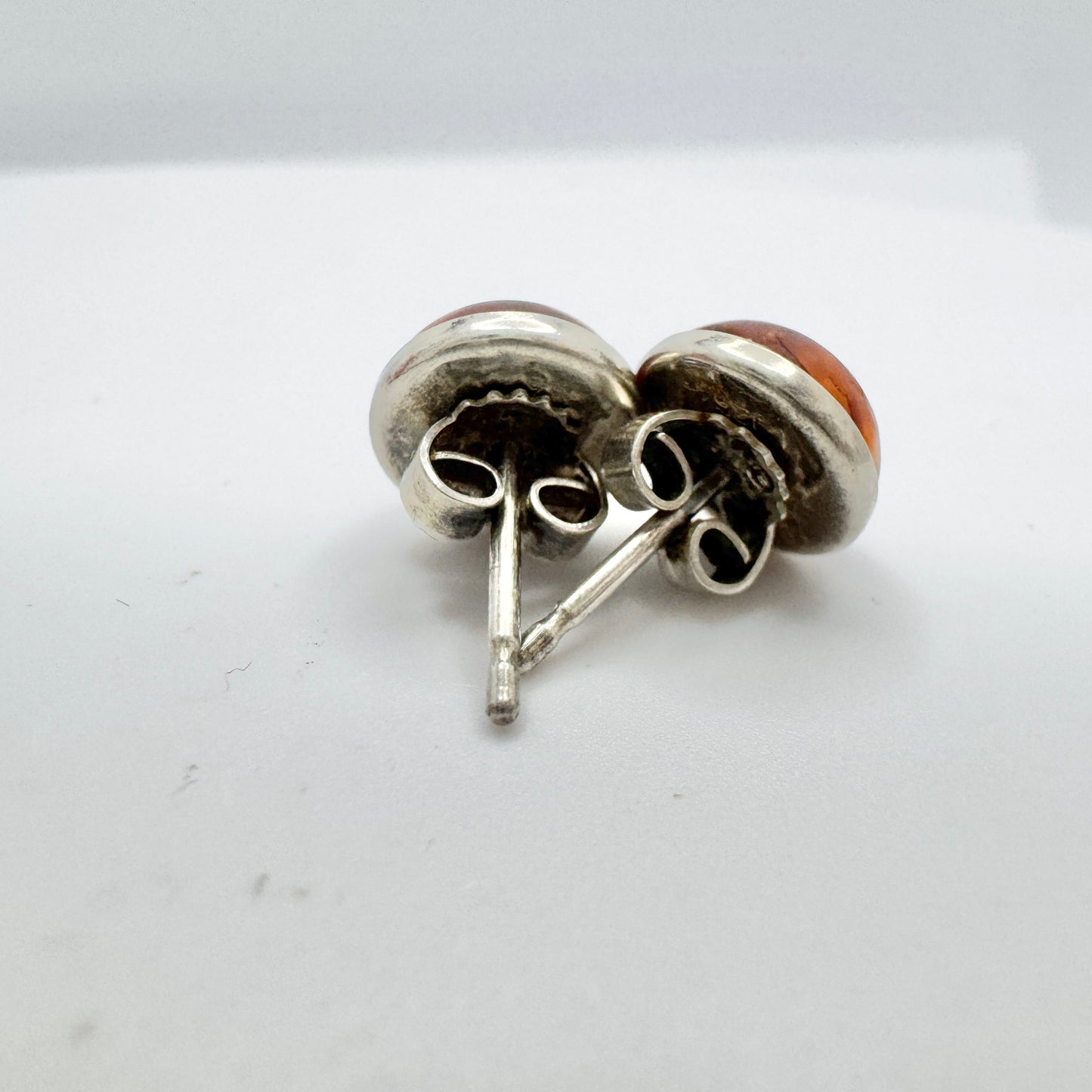 Einer Fehrn, Denmark c 1960s. Vintage Sterling Silver Amber Stud Earrings.