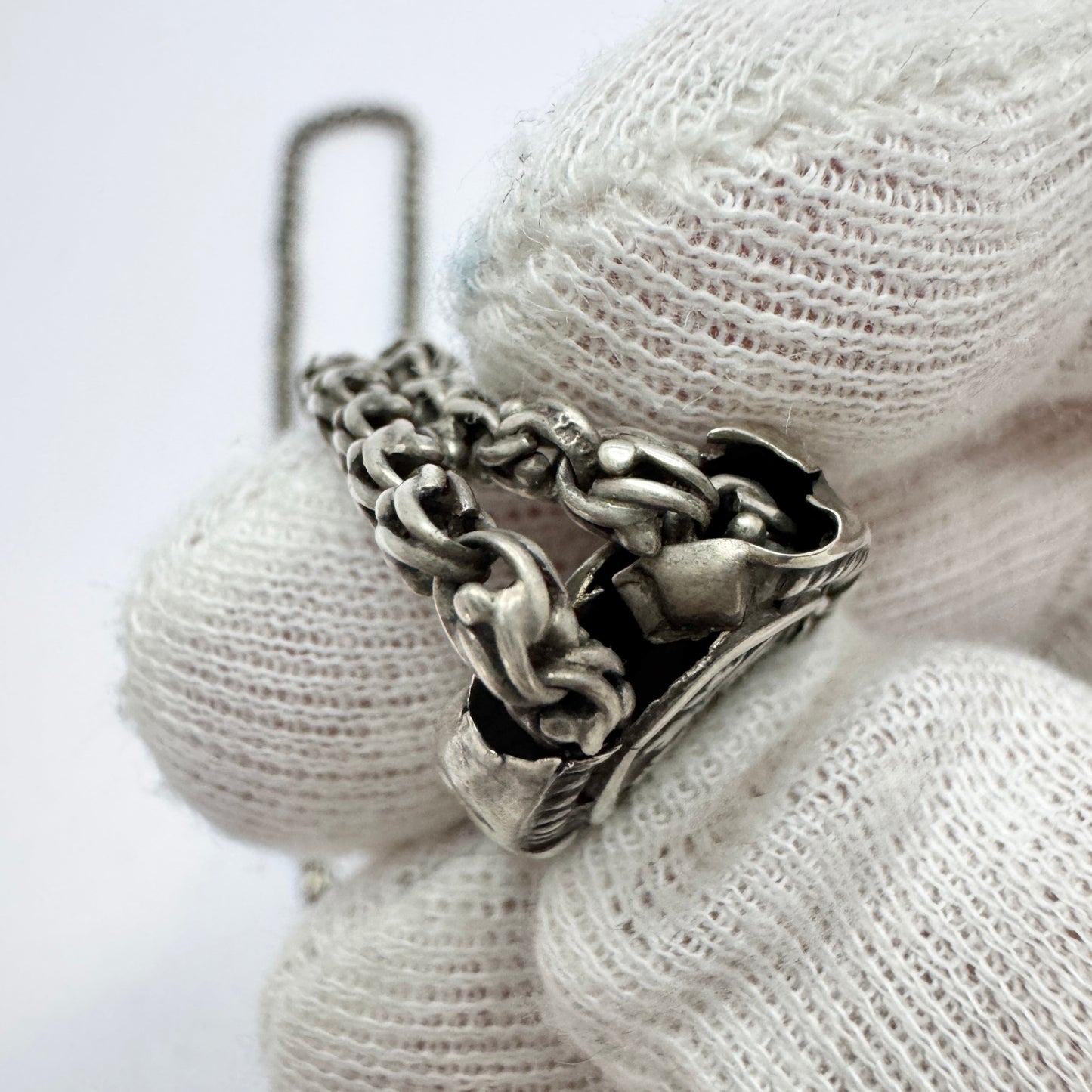 Antique Victorian Solid Silver 136cm / 54in Chain with Slider. Pls read description