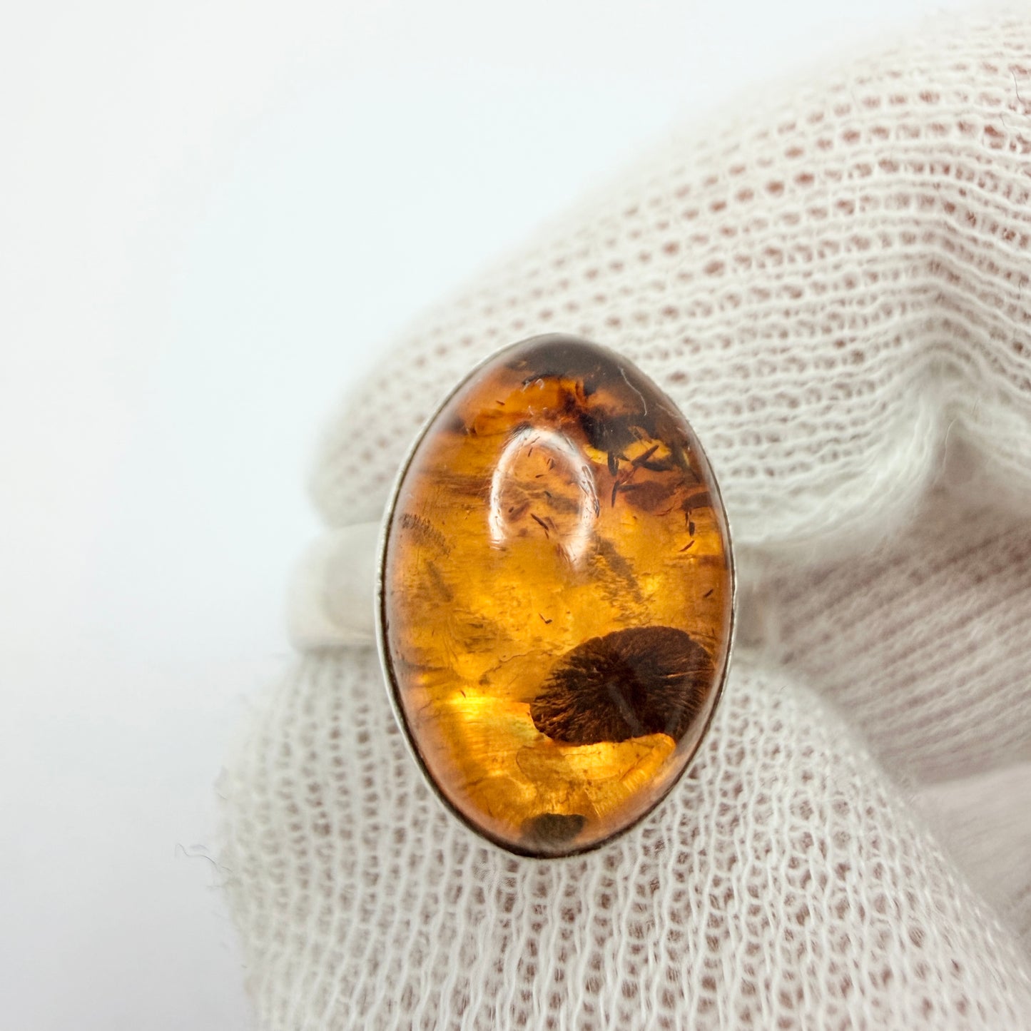 Vintage Sterling Silver Amber Ring.