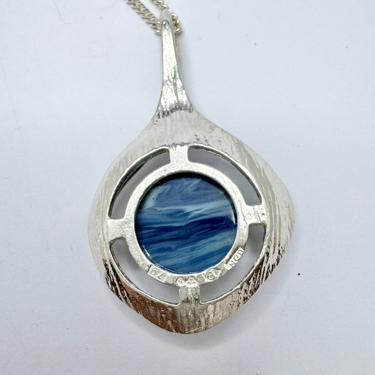 Ove Nordström, Sweden 1974. Vintage Sterling Silver Bergslagen-stone Pendant + Chain.