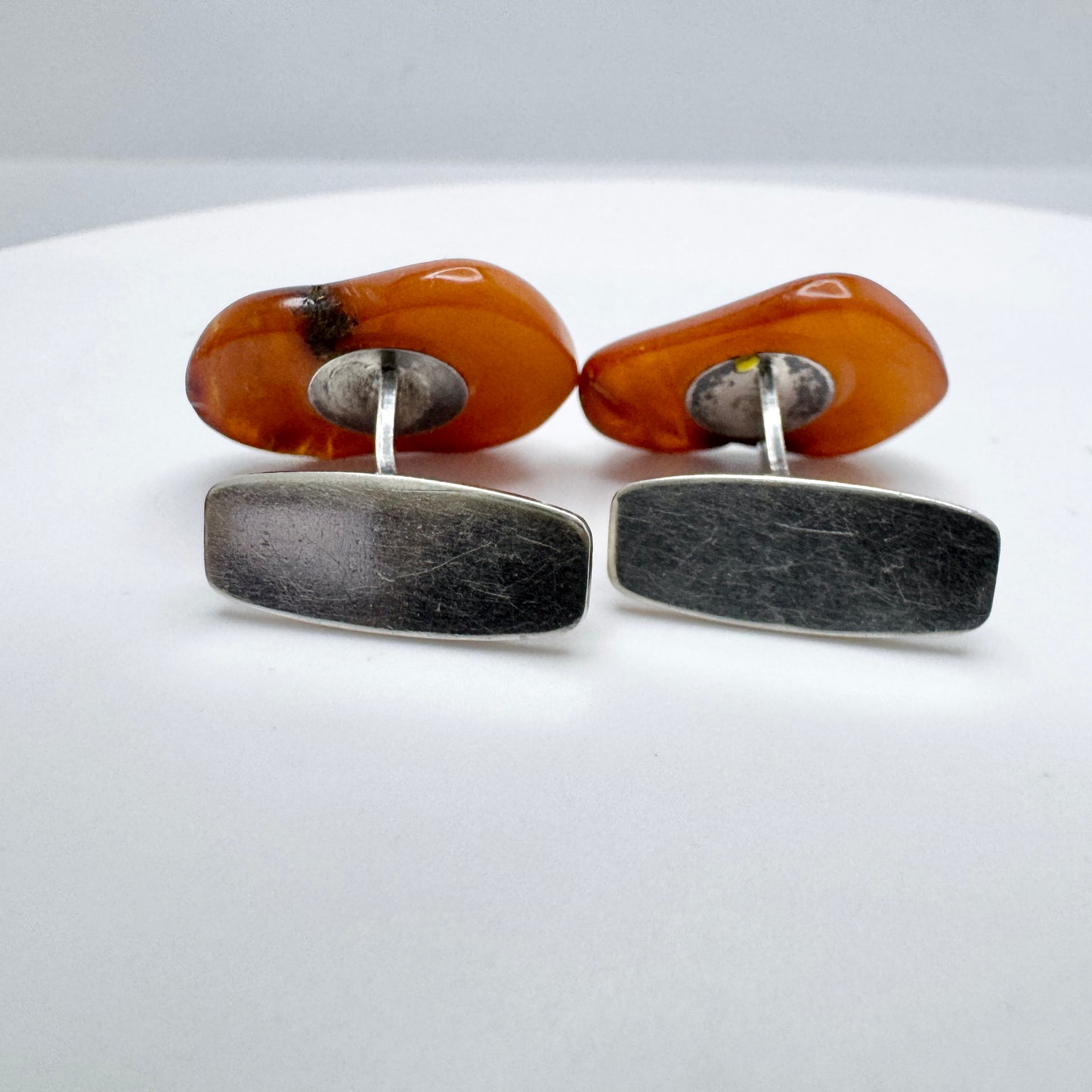 Denmark ca 1970. Vintage Sterling Silver Amber Cufflinks.