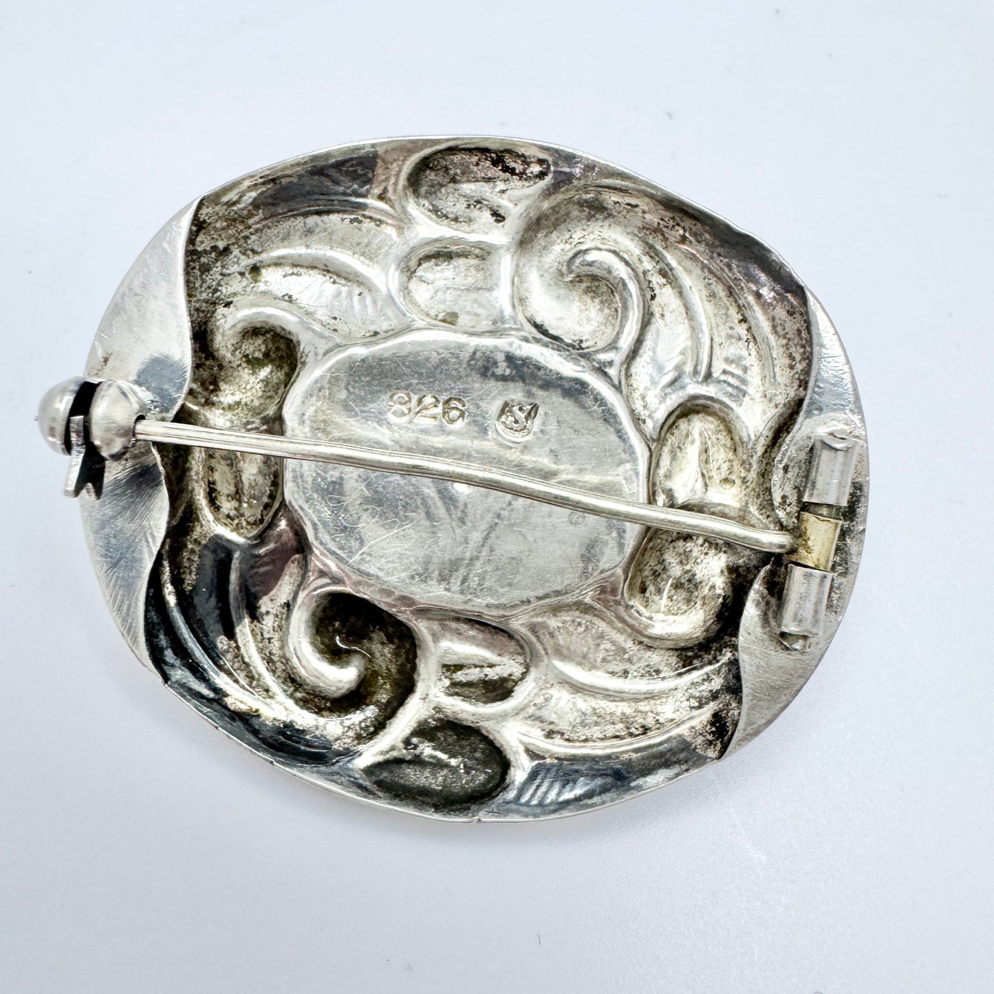 Denmark ca 1930. Vintage Solid Silver Amber Skonvirke Brooch.