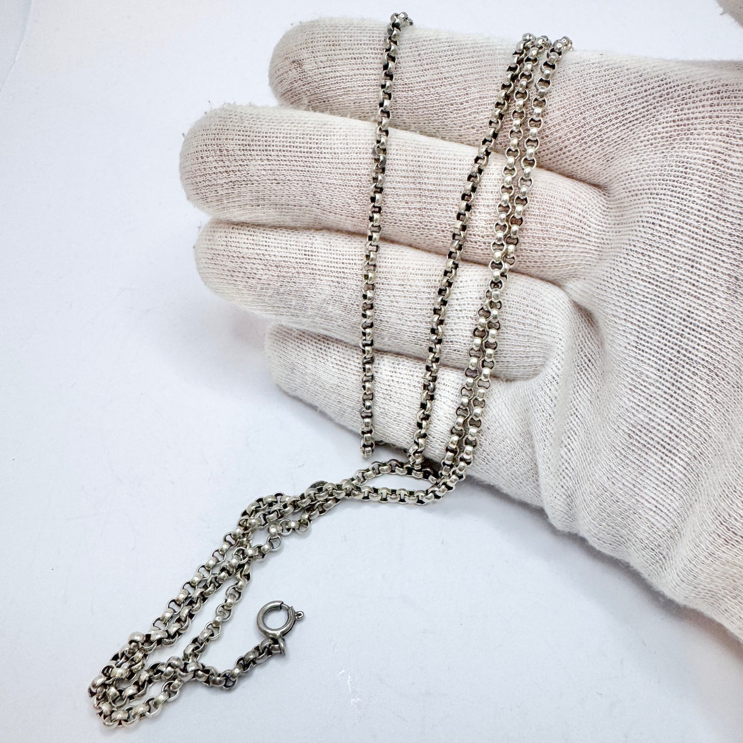 Denmark c 1920-30s. Vintage Solid Silver 35inch Belcher Chain Necklace.