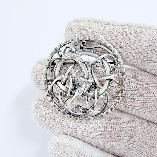 Astri Holthe, Norway. Vintage Sterling Silver Dragestil Brooch Pendant.