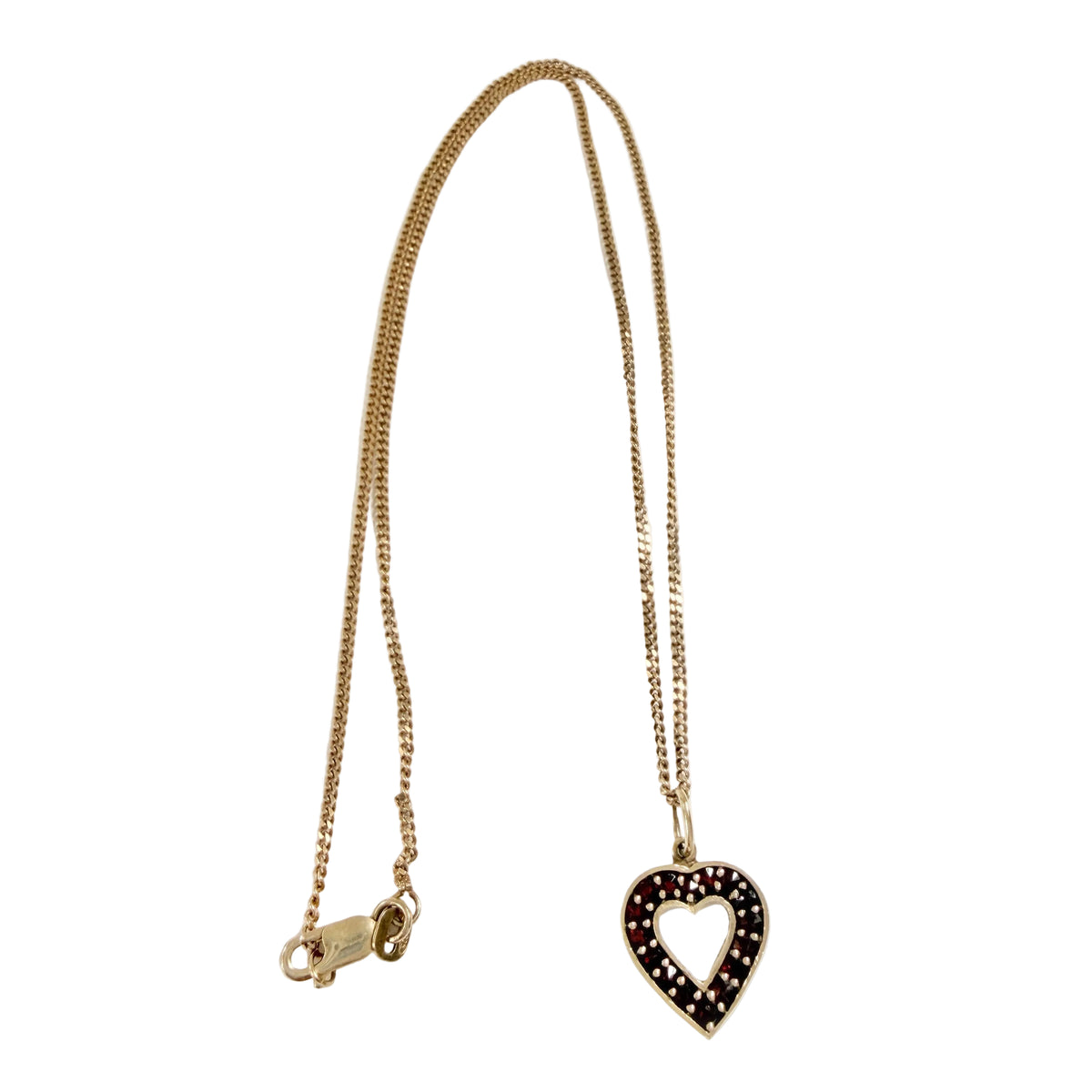Vintage Gilt Solid Silver Garnet Heart Pendant Necklace.