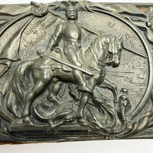 Antique c 1900. Otto von Bismarck "Knight in Shining Armor" Cast Iron Plaque Paperweight.