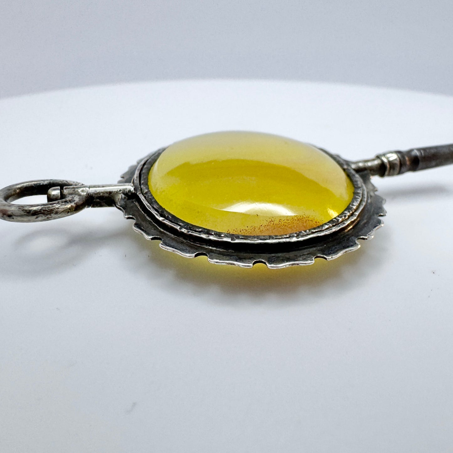 Sweden ca 1880s Antique Solid Silver Agate Watch Key Pendant.