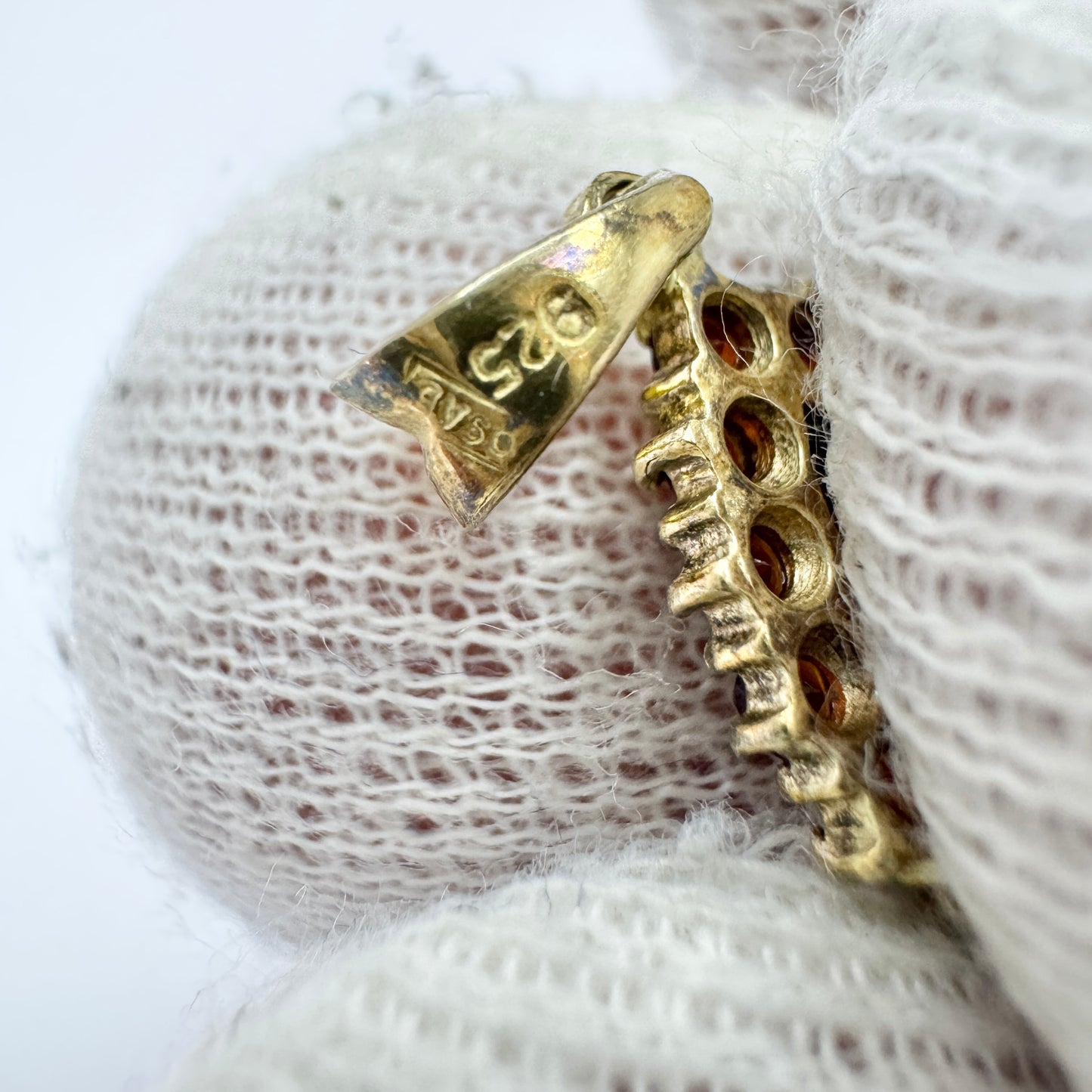 Vintage Gilt Sterling Silver Garnet Earrings + Pendant Set.