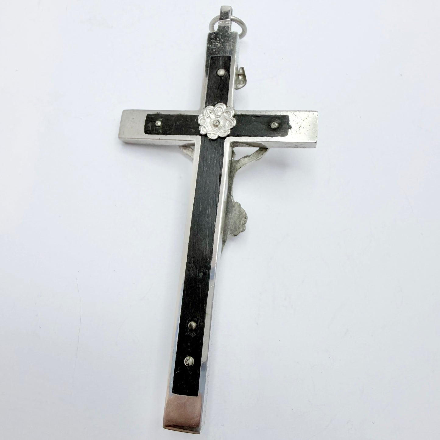 Vintage Metal Ebony Crucifix Cross Pendant. 11.7cm
