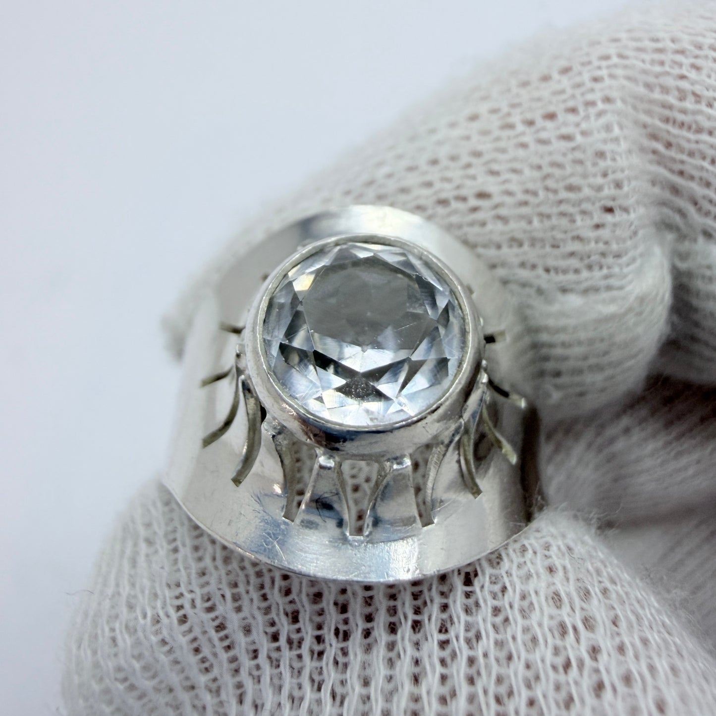 Vintage 1960s. Solid Silver Rock Crystal Ring.