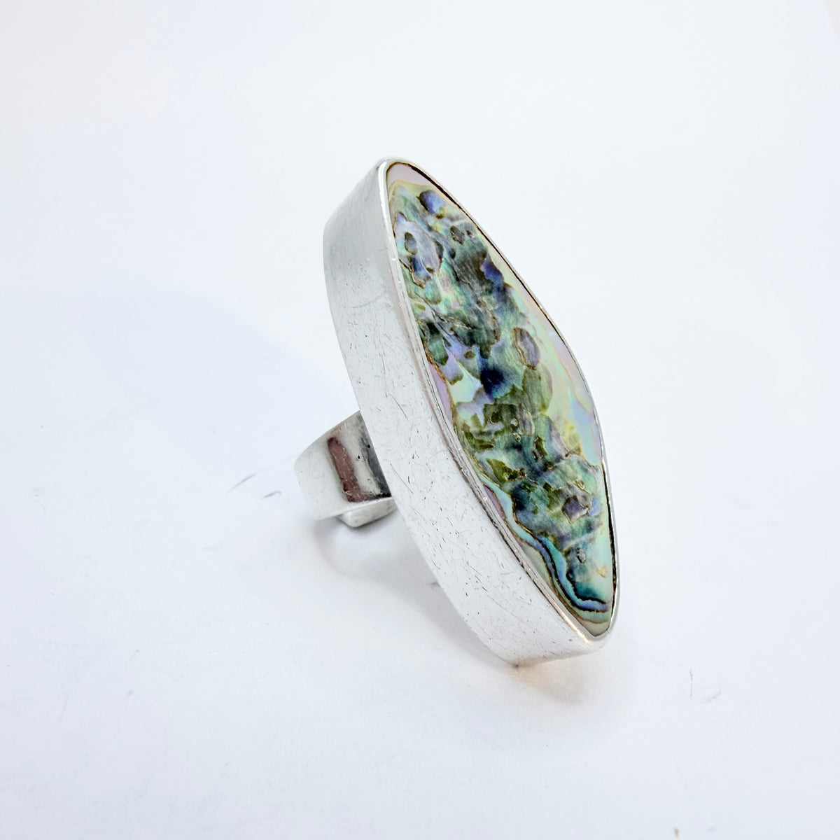 Arne Johansen Denmark Bold Vintage 1960s Sterling Silver Abalone Ring
