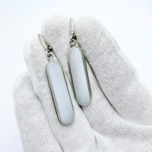 Vintage Sterling Silver Milky Quartz Dangle Earrings.
