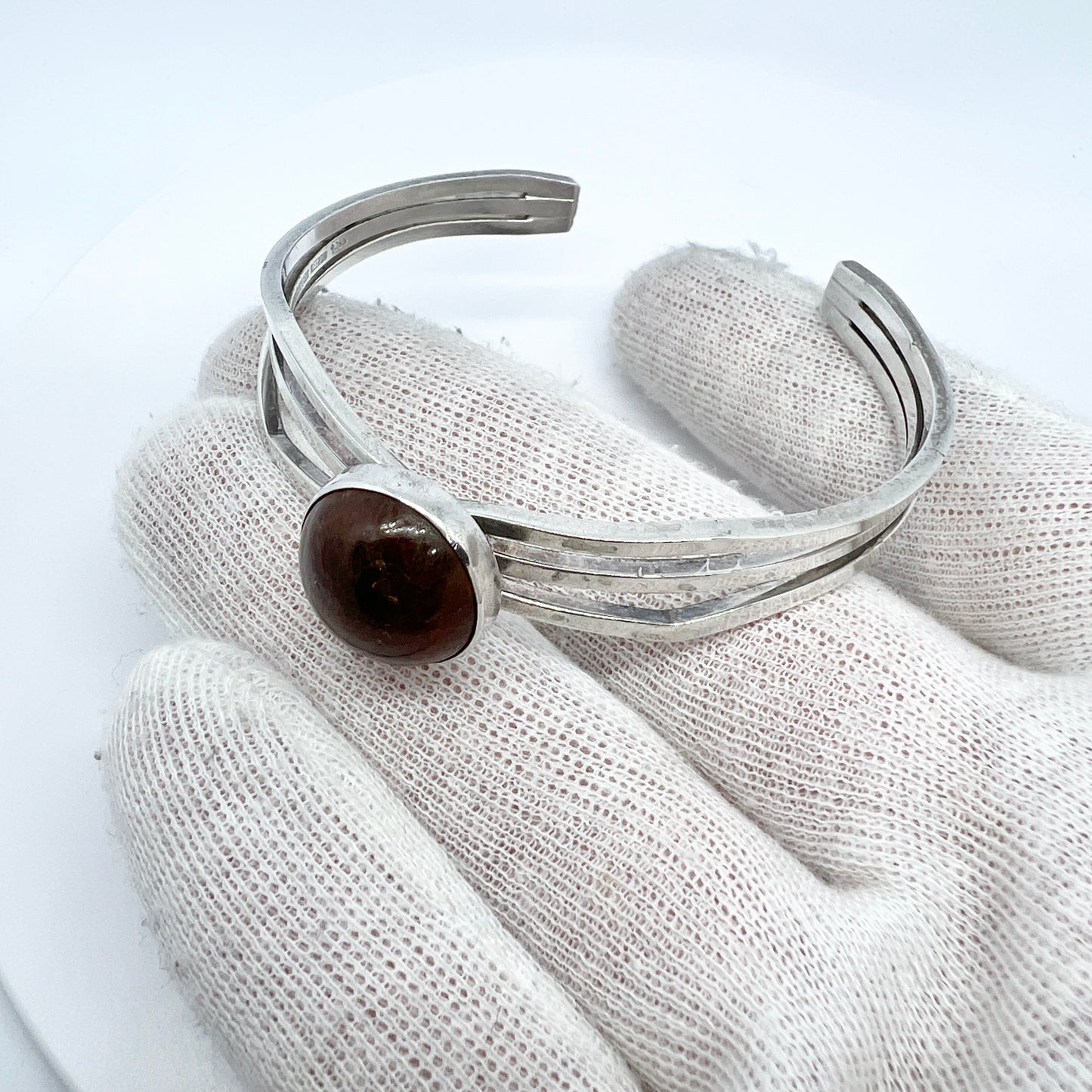 Niels Erik From, Denmark c 1950s Vintage Sterling Silver Amber Bracelet.