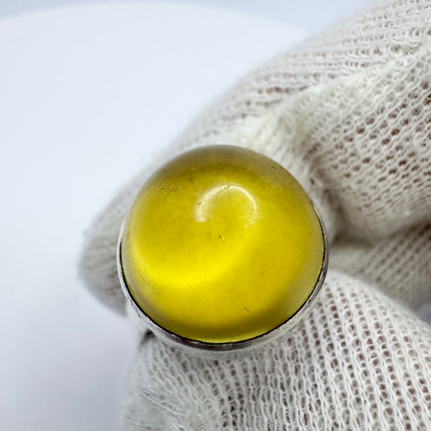 Fischland Ostseeschmuck, Germany c 1970s. Vintage Solid Silver Amber Ring.