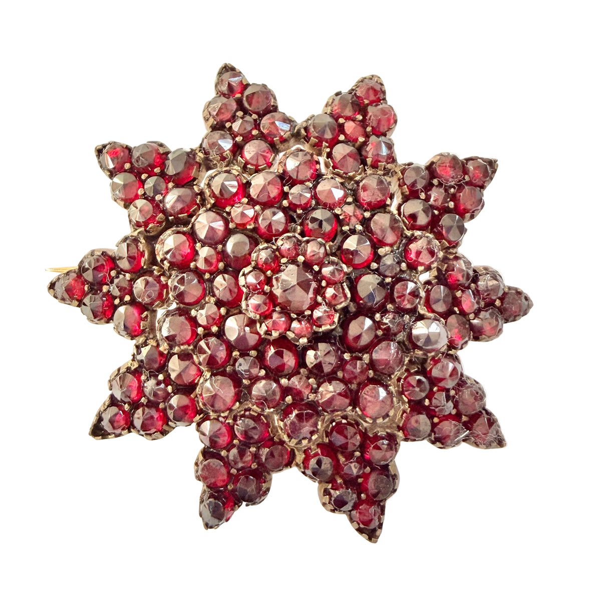 Antique Bohemian Garnet Gilt Metal Star Brooch.