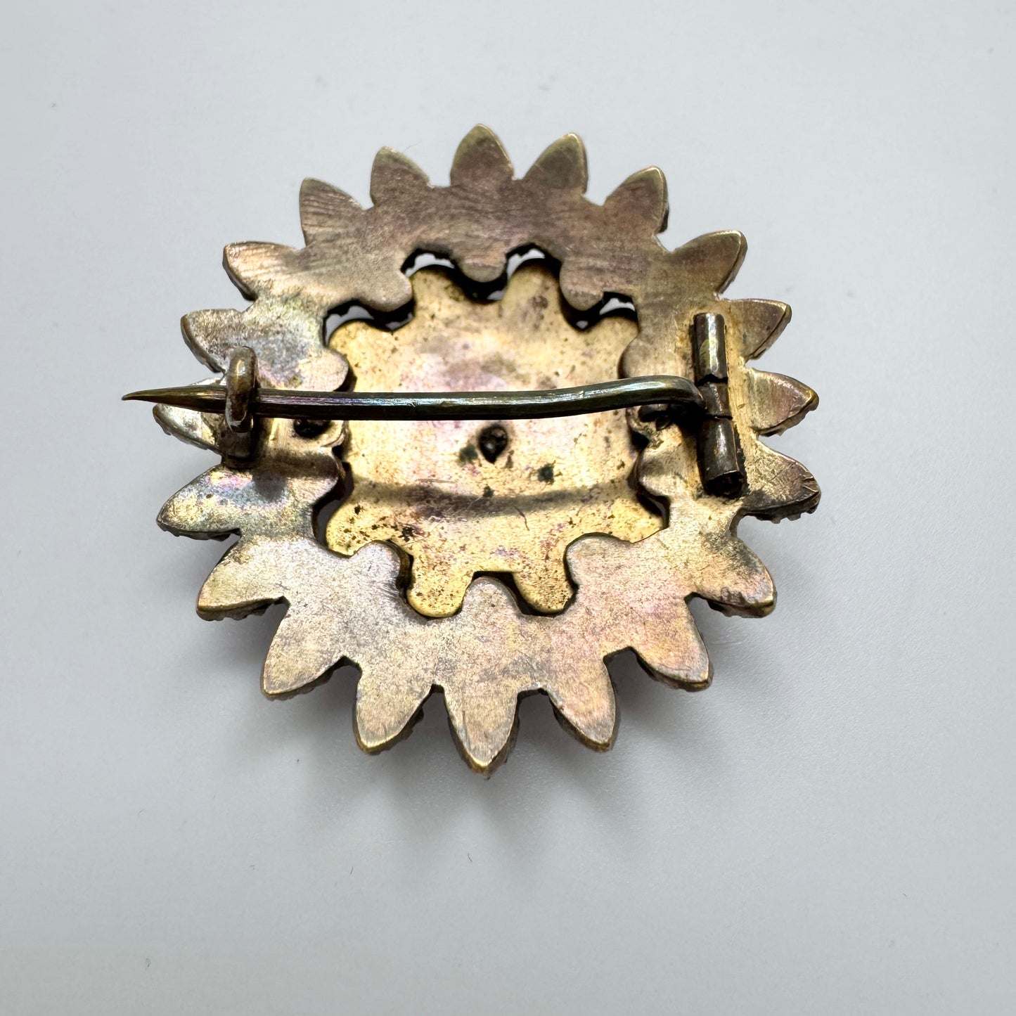 Antique c year 1900 Bohemian Garnet Gilt Metal Brooch