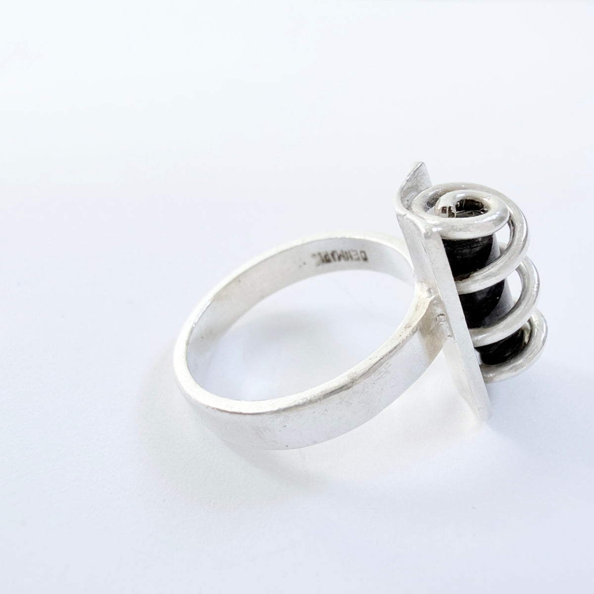 Ibsen & Weeke, Denmark 1960s. Sterling Silver Caged Dark Blue Hardstone Ring.
