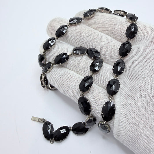 Vintage / Antique c 1920-1930 French Jet Rivière Solid Silver Necklace