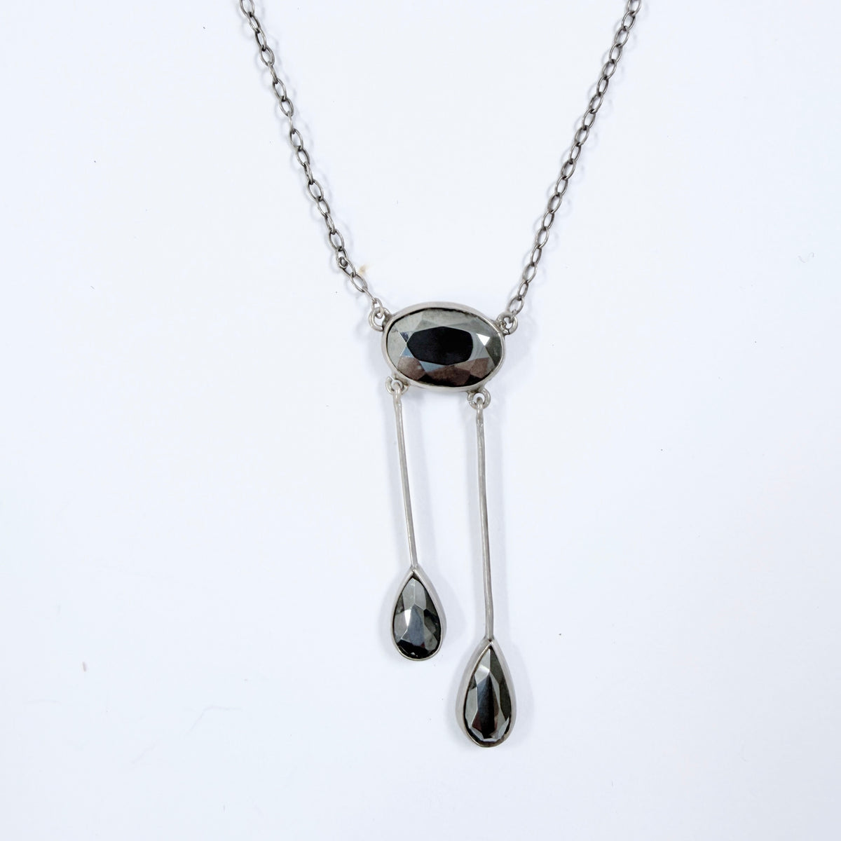 Antique ca 1920 Solid Silver Hematite Négligée Necklace.