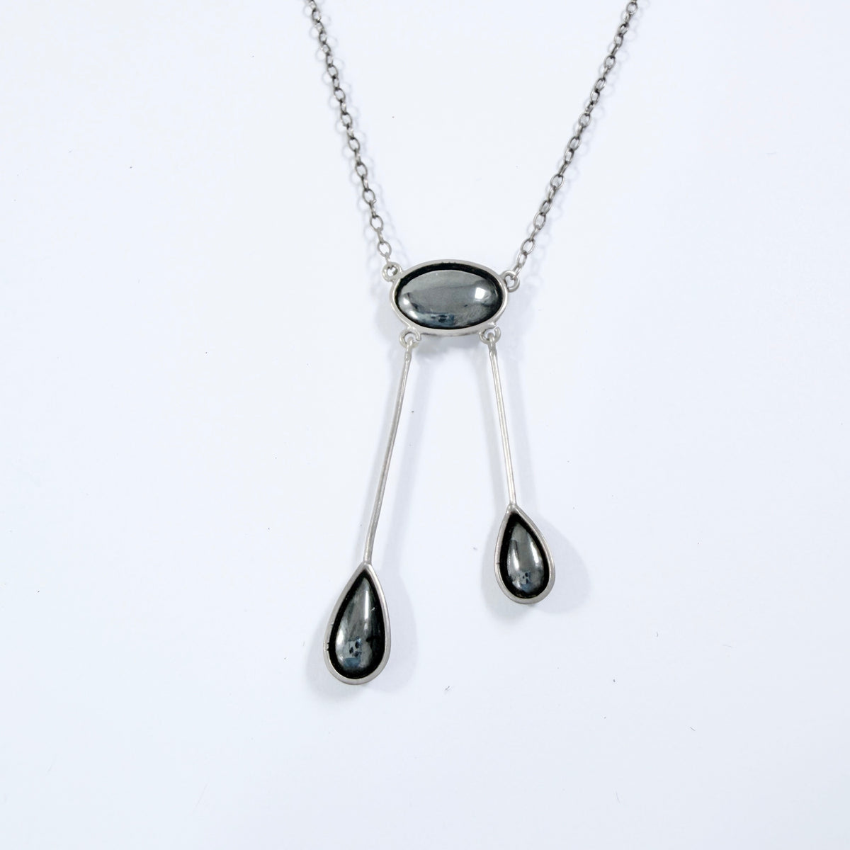 Antique ca 1920 Solid Silver Hematite Négligée Necklace.
