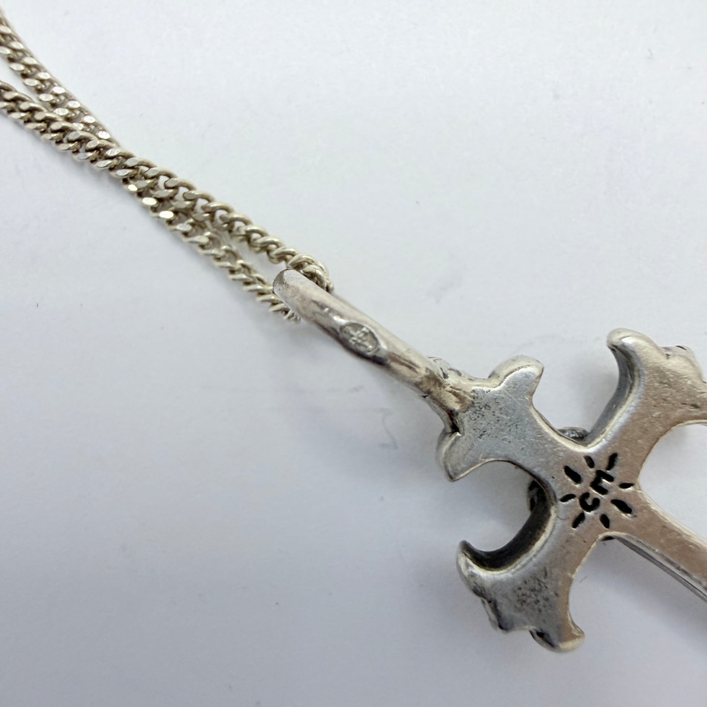 Catherine Michiels. Sterling Silver Diamond Cross Pendant Necklace.