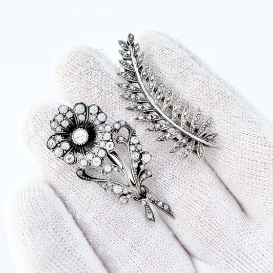Two Vintage Silver Brooches. A Flower and a Leaf. 1950-60s