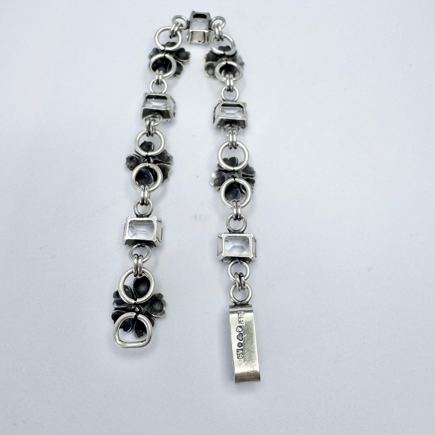 J Petersson, Sweden 1951. Vintage Solid Silver Rock Crystal bracelet.