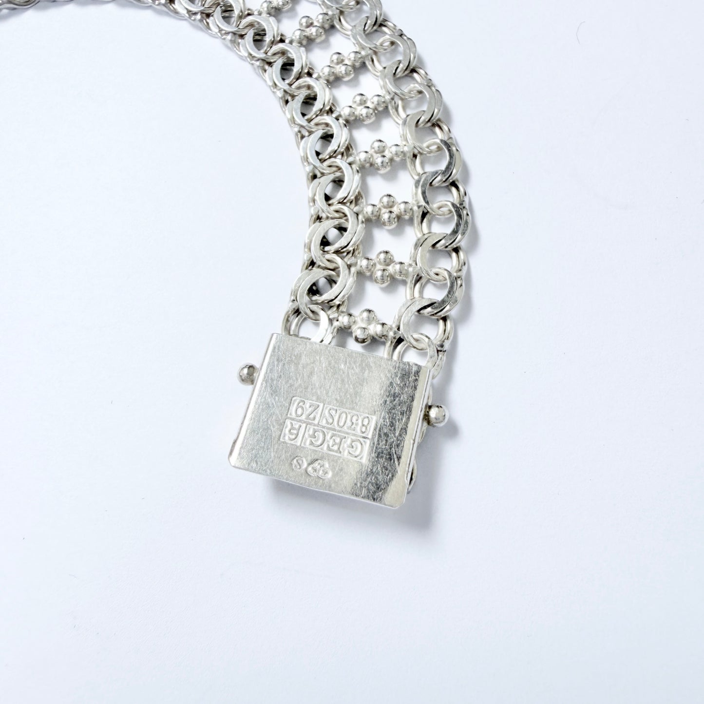 Göte Engström, Sweden 1974. Vintage Solid Silver Double Bismarck Bracelet