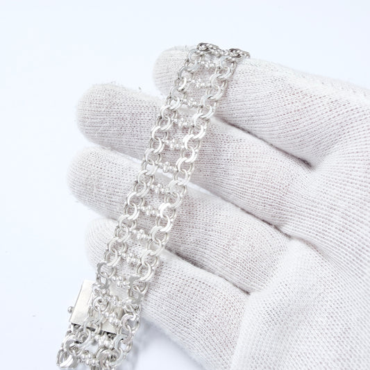 Göte Engström, Sweden 1974. Vintage Solid Silver Double Bismarck Bracelet