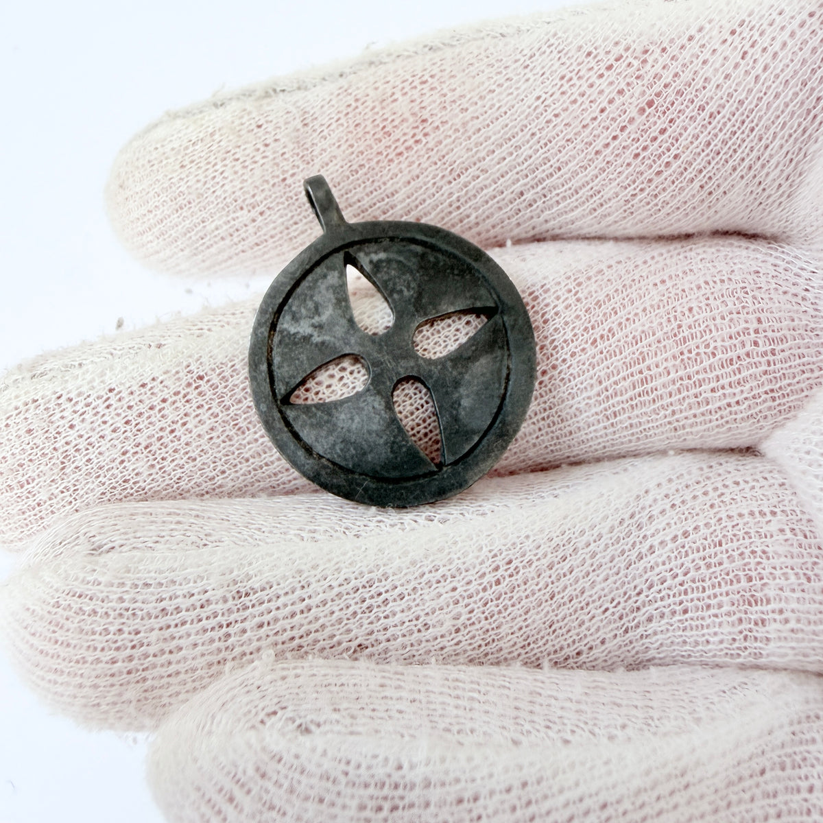Vintage Blackened Sterling Silver Sun Cross Pendant