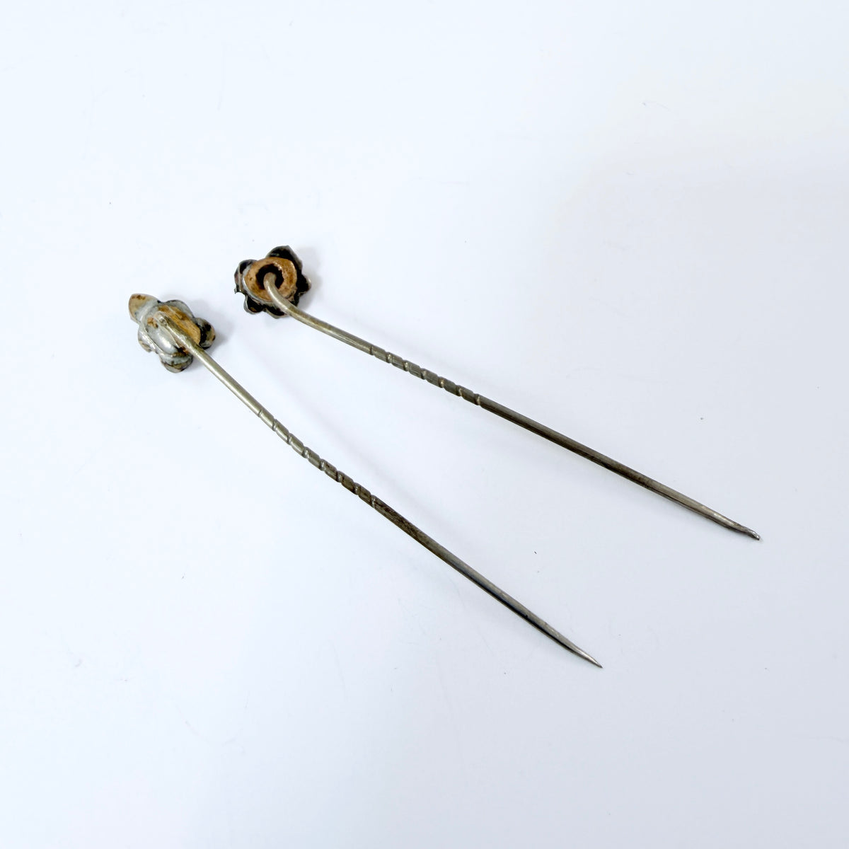 Two Antique Bohemian Garnet Gilt Metal Stick Pins Lapel Pins