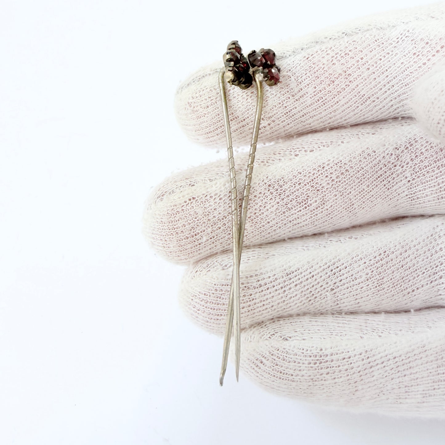 Two Antique Bohemian Garnet Gilt Metal Stick Pins Lapel Pins