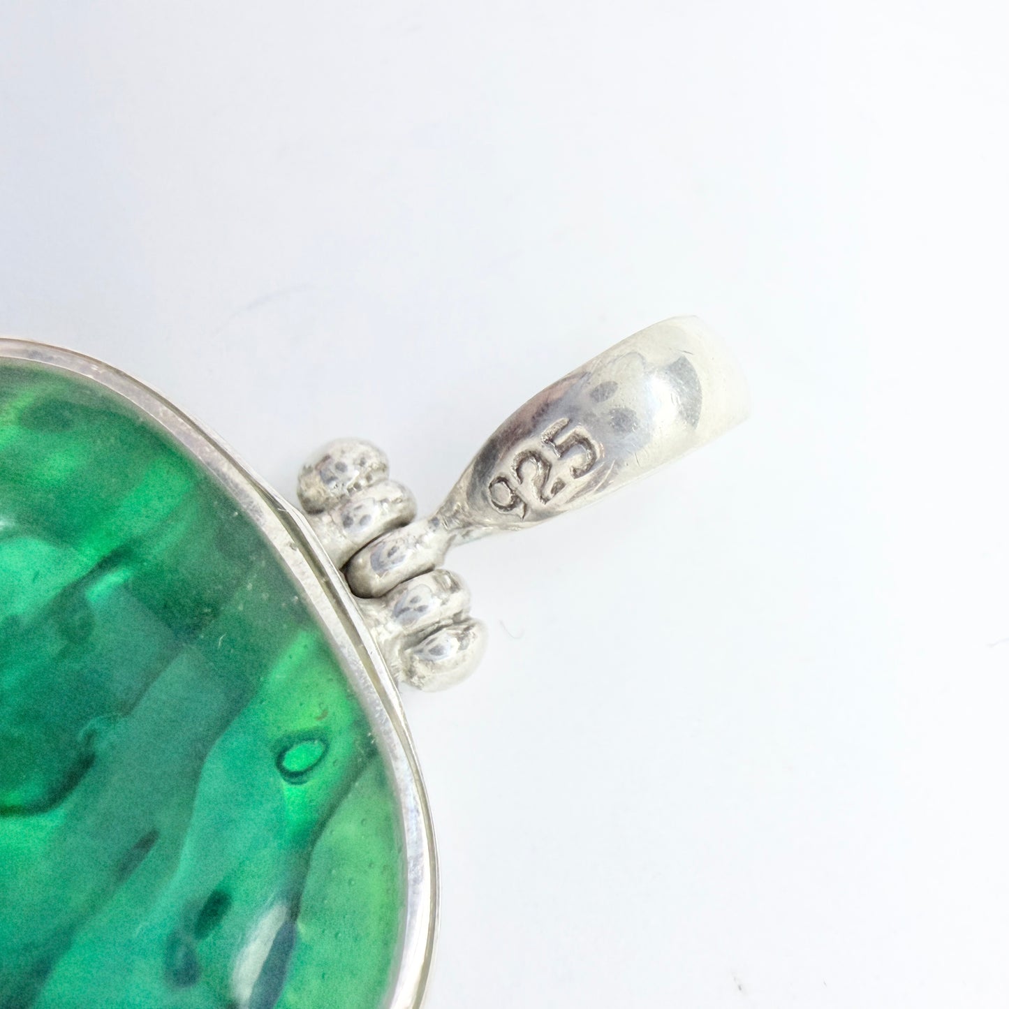Vintage Sterling Silver Abalone Ebony Pendant.