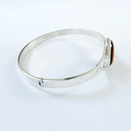 Victor Janson, Sweden 1965. Vintage Sterling Silver Tiger's Eye Hinged Bracelet.