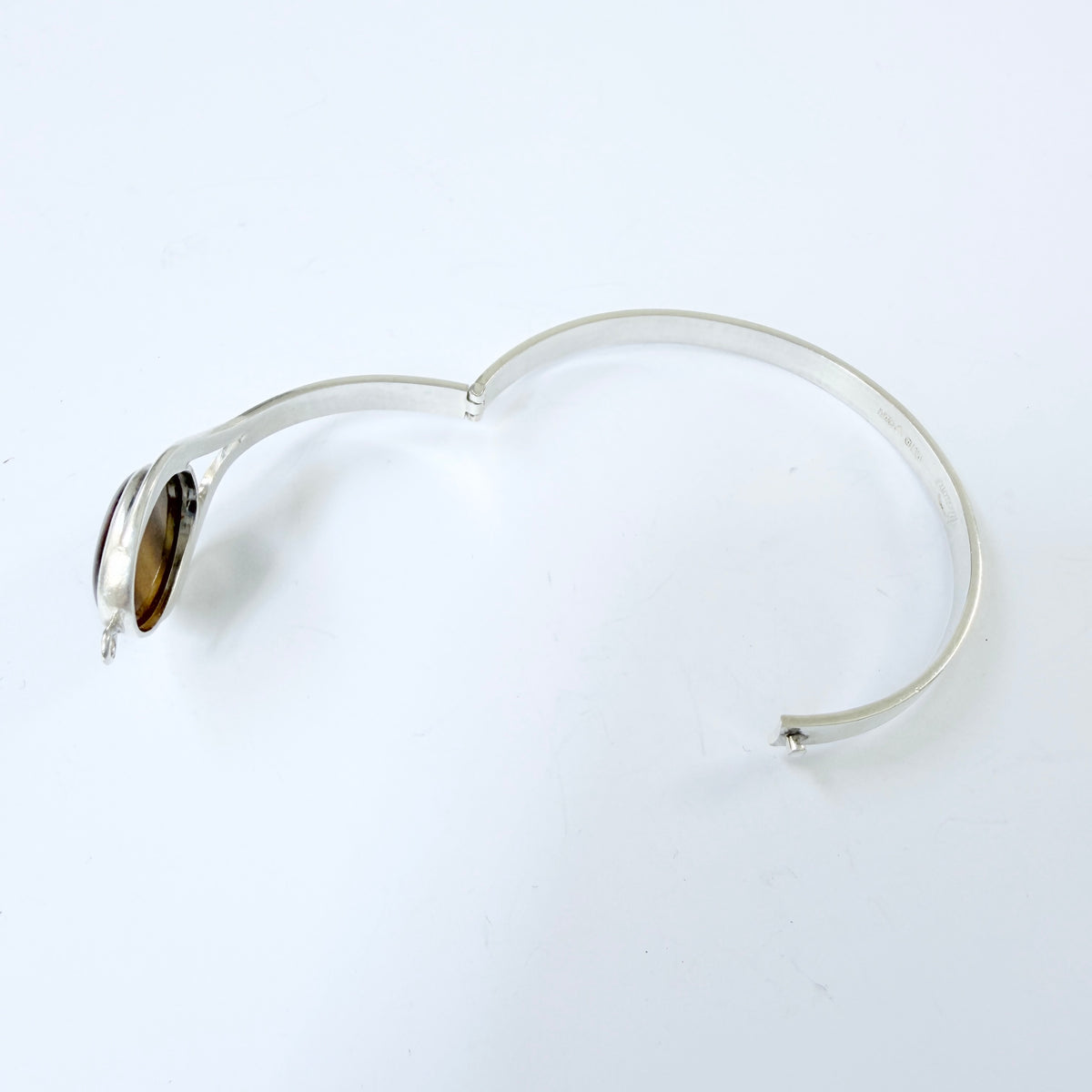 Victor Janson, Sweden 1965. Vintage Sterling Silver Tiger's Eye Hinged Bracelet.