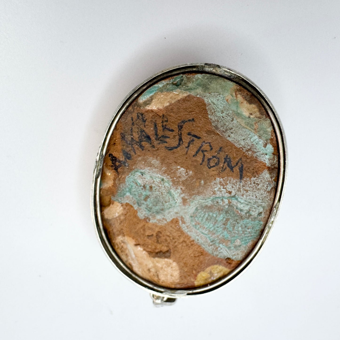 Sculptor Arvid Källström, Sweden 1960. Ceramic Silver Pendant. Signed.