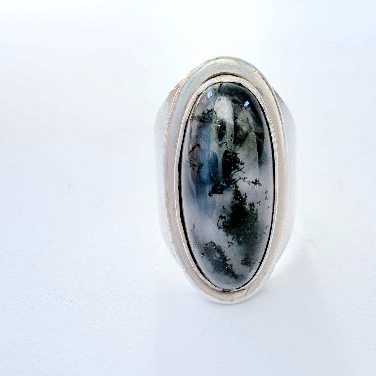 Alton, Sweden 1957. Vintage Solid Silver Moss Agate Ring. Pls read description.