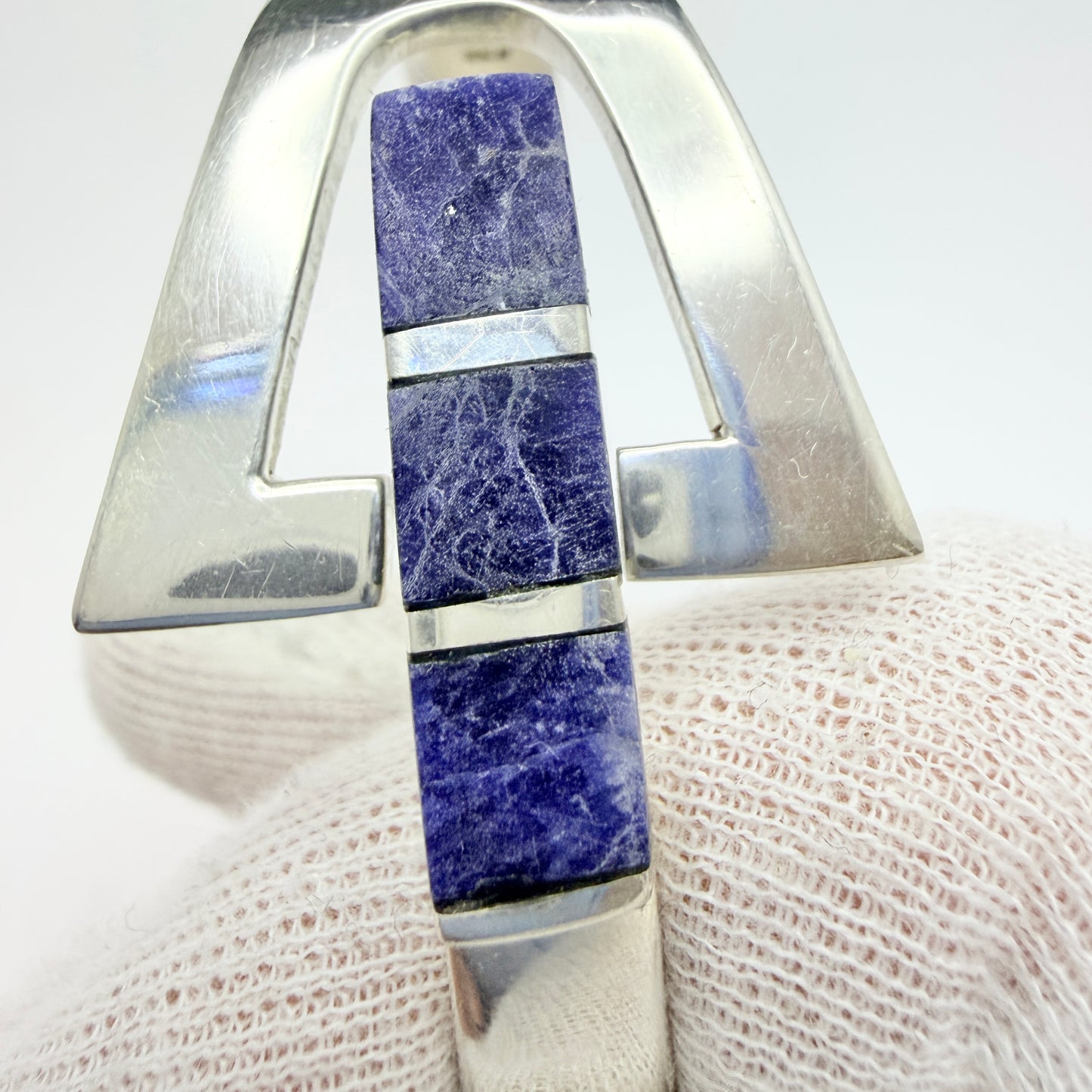 Mexico. Chunky Vintage Sterling Silver Lapis Lazuli Clamper Bracelet.