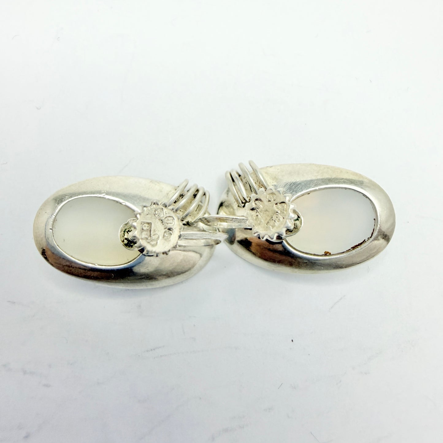 Konrad Wahlström, Sweden 1954. Vintage Mid-century Modern Solid Silver Quartz Earrings.