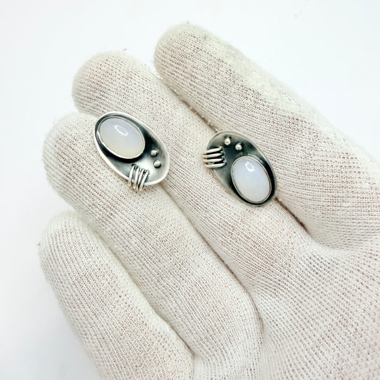 Konrad Wahlström, Sweden 1954. Vintage Mid-century Modern Solid Silver Quartz Earrings.
