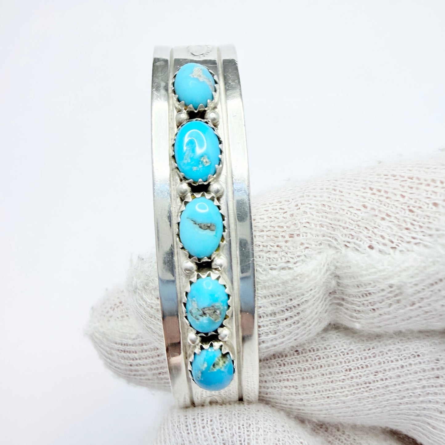 Vintage Sterling Silver Turquoise Cuff Bracelet. Prob. Native American.