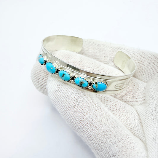 Vintage Sterling Silver Turquoise Cuff Bracelet. Prob. Native American.